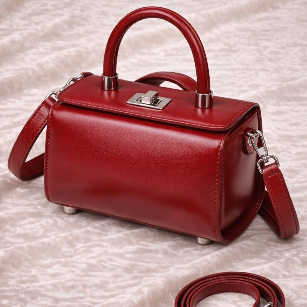 TU.LX Red Genuine Leather Convertible Bag incl. 2 Straps Crossbody, Shoulder NWT